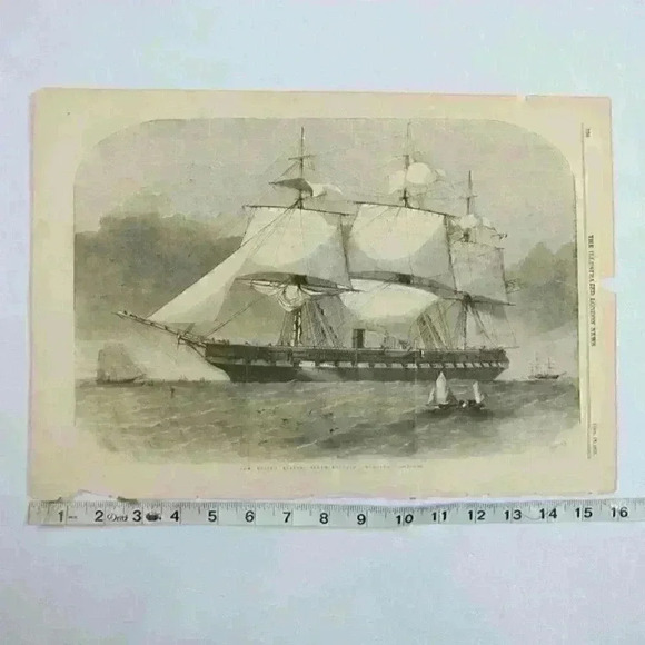 Art Print United States Steam Frigate Merrimack Naval Ship Seascape Antique 1856 - Picture 11 of 12